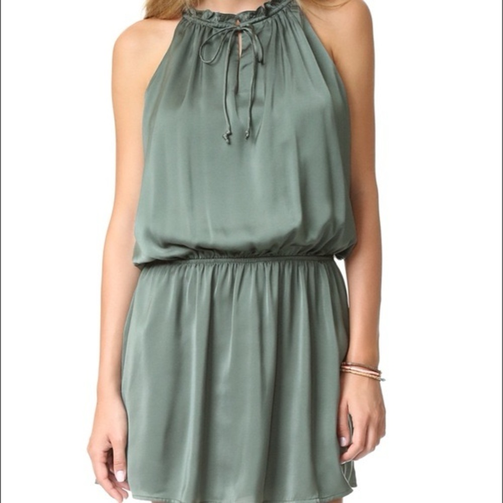 Saks 5/48 Satin Olive Green Mini Dress